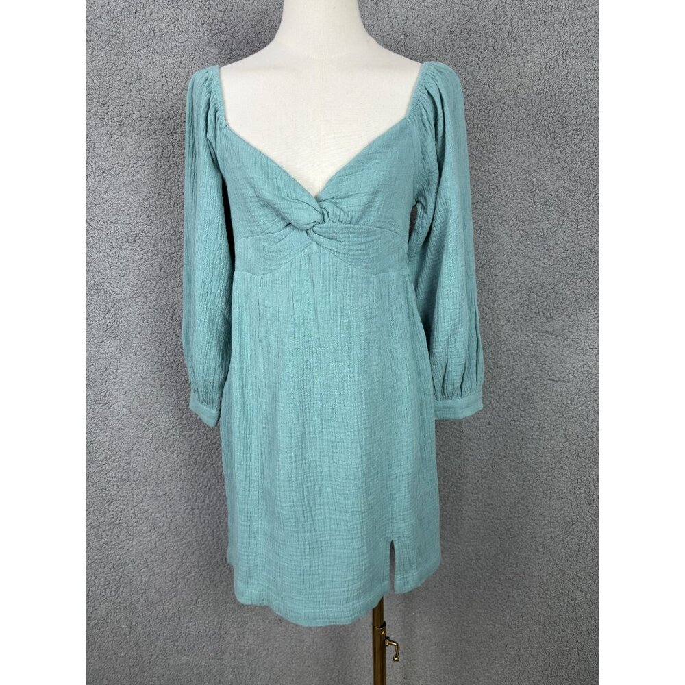 Roxy Juniors' Women's V-Neck Peasant Mini Dress Mineral Blue Size Large NWTs